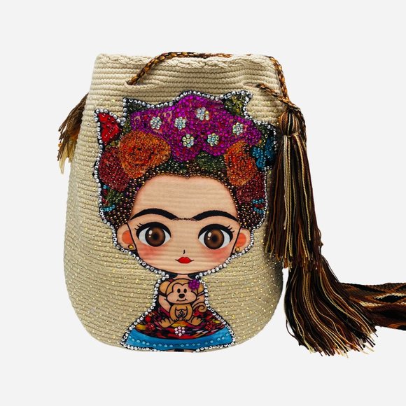 NEW 100% Authentic Handcrafted Wayuu Mochila Bag | Frida Kahlo + Crystals 🎨 - Picture 7 of 12